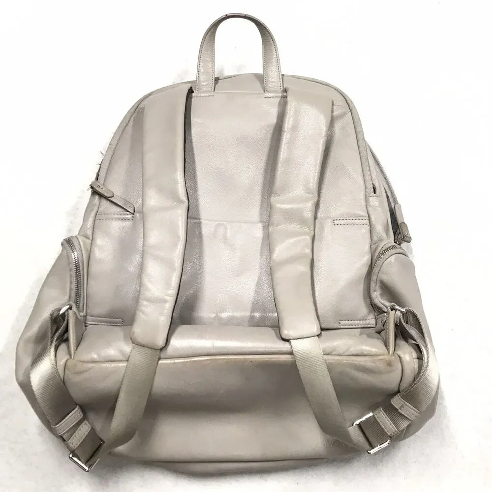 TUMI Voyageur Calais Laptop Backpack Leather Travel Gray Side Zip Padded Shoulde
